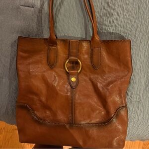 Frye Tan Leather Tote with Gold Accent